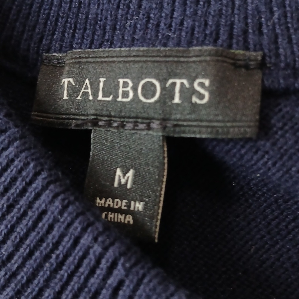 Talbot's Pima Cotton Navy Blue White Striped Sweater Size Medium Nautical - Picture 2 of 5